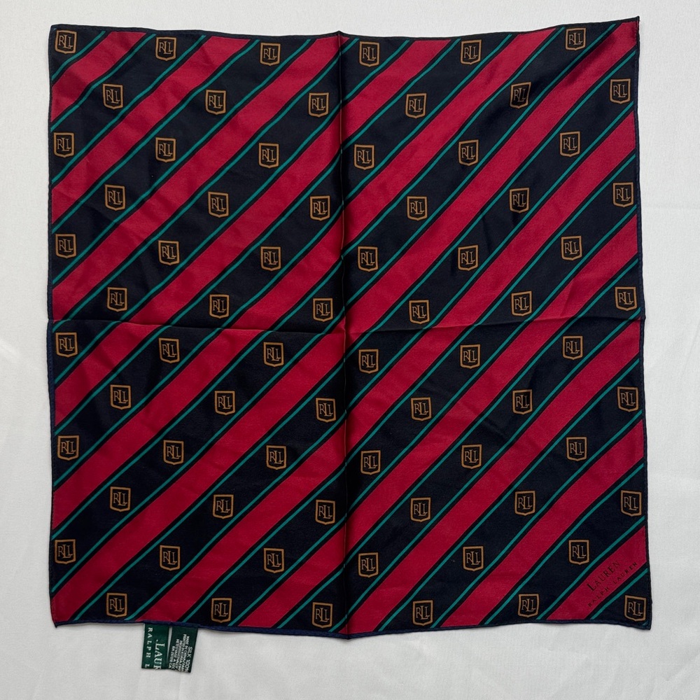 LAUREN Ralph Lauren Red and Black Patterned Scarf 100% silk RLL logo LRL
